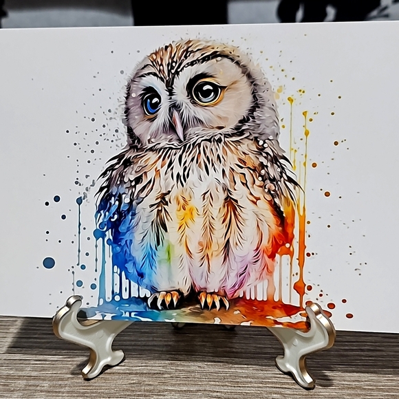 4x6 Baby Owl Watercolor Oil Painting Art‎ Print - Picture 3 of 4